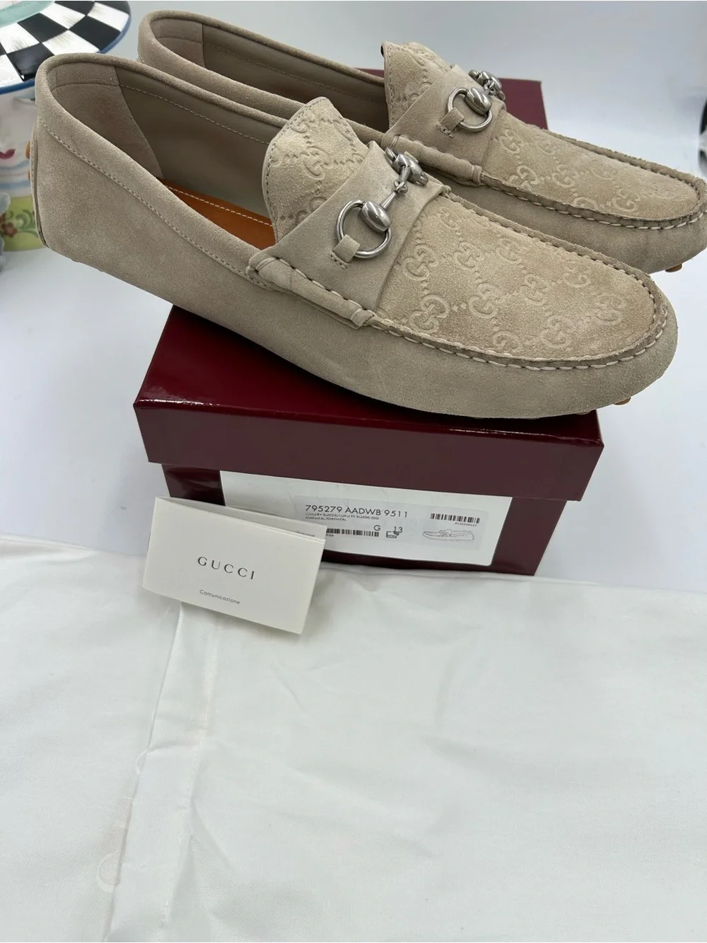 Men's Gucci GG logo suede driver loafers size 13 fits 13.5 US made in Italy